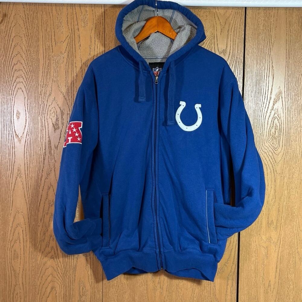 Colts Indianapolis NFL Full Zip Hoodie Faux Sherpa Lining Men Sz M Heavy Shacket